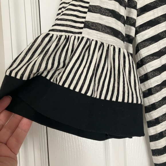 Kobi Halperin Size L  Black White Stripped Finn Top 3/4 Bell Sleeve Sheer - Picture 3 of 7